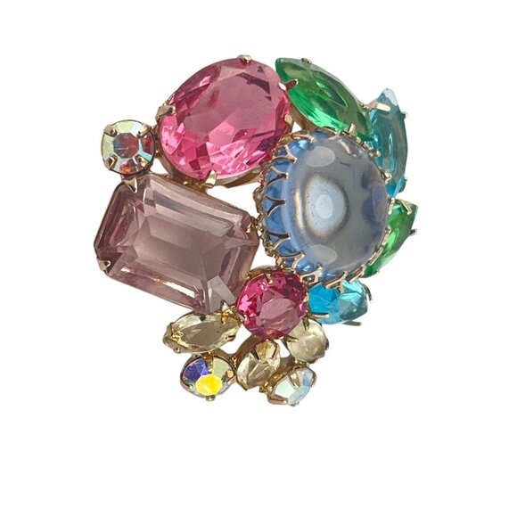 Julianna Fruit Salad Rhinestone Brooch With Gold Tone Setting - Picture 1 of 7